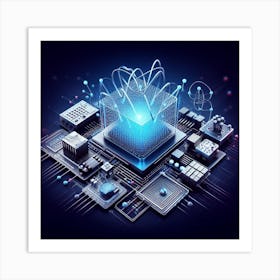 Computer With A Blue Box Art Print