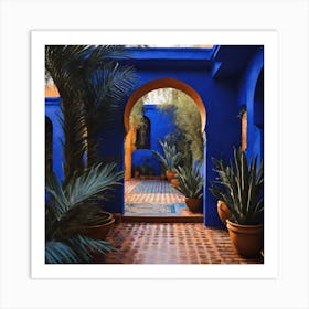 Blue House In Morocco Art Print