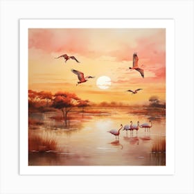 Flamingo Serenade: Riverside Reverie Art Print