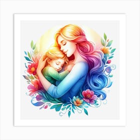 Mother And Child Watercolor Mothers Day Art Print