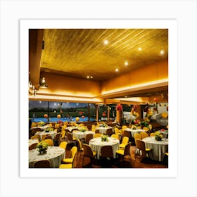 Banquet Room With Yellow Tables And Chairs Art Print