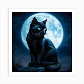 Black Cat With Moon Art Print