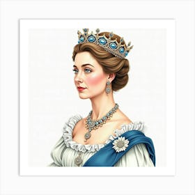 Elegant Watercolor Painting Of Queen Elizabeth I, Resplendent And Regal 1 Art Print