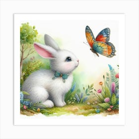 Bunny And Butterfly 1 Art Print
