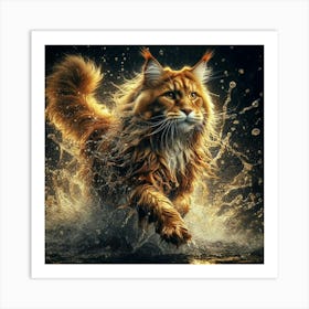 Coon Cat Running In Water Art Print