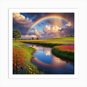 Rainbow Over A Field Art Print