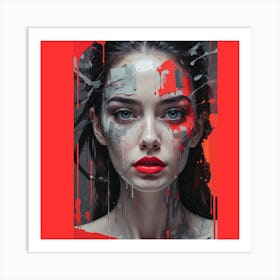 Girl With Red Paint On Her Face Art Print