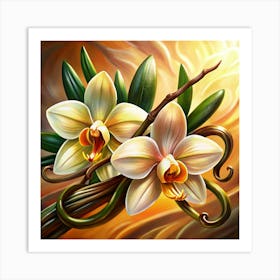 Vanilla Orchid With Bean And Leaves Art Print