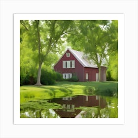 Red Barn By Pond 1 Art Print