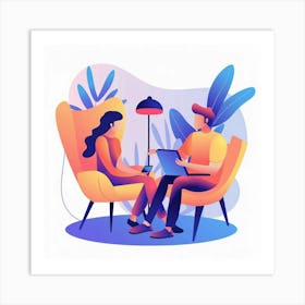 Couple Sitting On Chairs Art Print