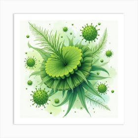 Bioengineering Advancements, Watercolor Mix Of Green And Biological Textures 1 Art Print