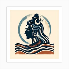 "Serenity in Profile: Lord Shiva's Contemplative Peace" - This minimalist artwork presents a profile of Lord Shiva, the Hindu deity symbolizing destruction and rebirth, in a tranquil, meditative state. The subdued palette of earthy tones and the crescent moon adorning his hair capture the essence of his connection to the natural world and the cycles of time. The clean lines and soft curves lend a modern simplicity to the piece, making it a versatile addition to any space seeking a touch of calm and introspection. This piece is a subtle yet powerful homage to ancient wisdom distilled through contemporary artistry. Art Print