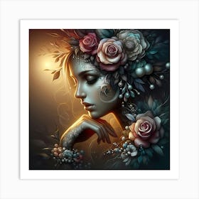 Girl With Flowers In Her Hair 3 Art Print