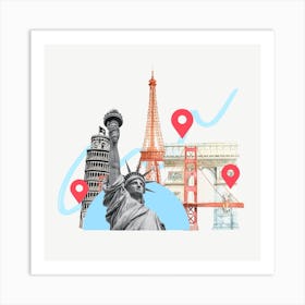 Statue Of Liberty And Landmarks Art Print