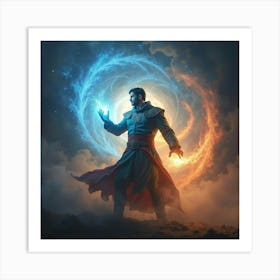 A Powerful Sorcerer In A Swirling Vortex Of Magical Energy And Light 1 Art Print