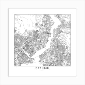 Istanbul White Map Square Art Print