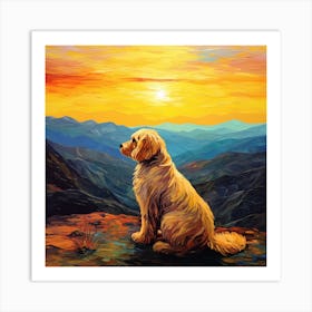 Golden Retriever At Sunset Art Print