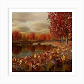 Autumn Leaves On A Lake 2 Art Print