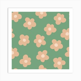 Ditsy flowers on green Art Print