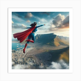 Superwoman Flying Over Table Mountain Cape Town 3 Art Print