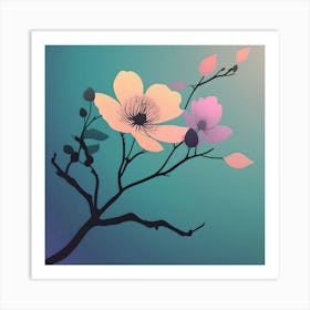 Flowering Branch, Turquoise, Peach & Lilac Art Print