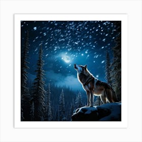 In The Midst Of The Untouched Midnight Wilderness A Wolf Ignites An Echo With Its Heart Wrenching H (1) 2 Art Print