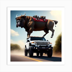 Bulldog On Jeep Art Print