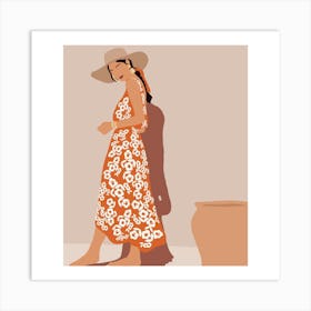 Woman In Orange Dress Art Print