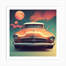 Retro Car In Space Art Print