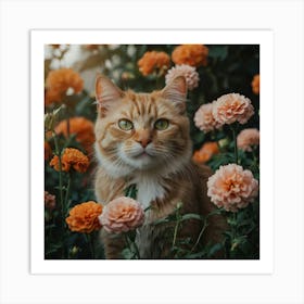 Default Cat Beautiful Around Flowers 2 Art Print