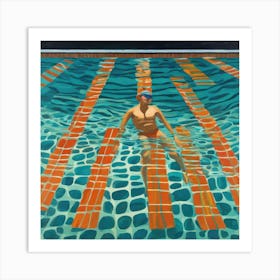 In Style of David Hockney. Swimming Pool at Night Series 4 Art Print