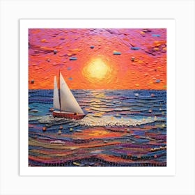 Sailboat At Sunset 5 Art Print