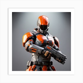 A Futuristic Warrior Stands Tall, His Gleaming Suit And Orange Visor Commanding Attention 18 Art Print