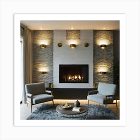 Modern Living Room With Fireplace 28 Art Print