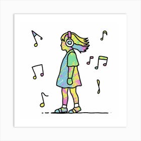 Girl With Headphones 9 Art Print