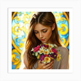 Beautiful Girl With Flowers 1 Art Print