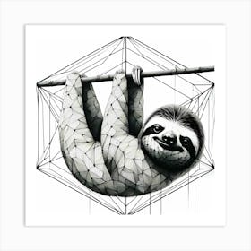 Hanging Sloth - Abstract Line Art Illustration 93 Art Print