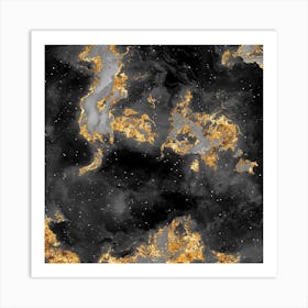 100 Nebulas in Space with Stars Abstract in Black and Gold n.120 Art Print
