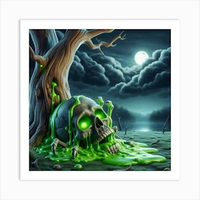 Halloween Skull In The Tree Art Print