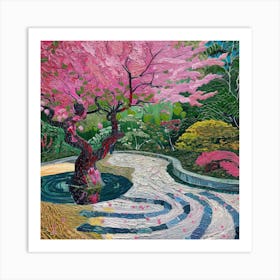 Japanese Zen Garden in Spring Series. Style of David Hockney 1 Art Print