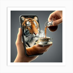 Tiger And Cup Of Coffee Art Print