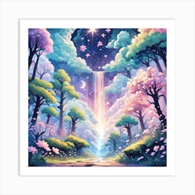 A Fantasy Forest With Twinkling Stars In Pastel Tone Square Composition 177 Art Print