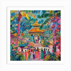 Balinese Temple Ceremony in Style of David Hockney 1 Art Print