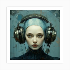 Girl With Headphones Art Print