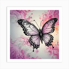 Butterfly On A Pink Background Art Print