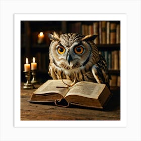 Owl Reading Book Art Print