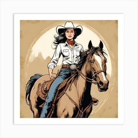 Cowgirl On Horse Vintage Poster 15 Art Print