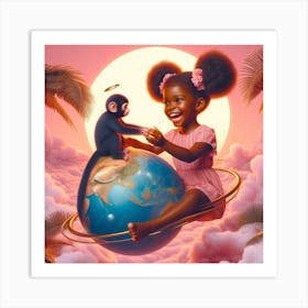 Monkey And A Girl Art Print