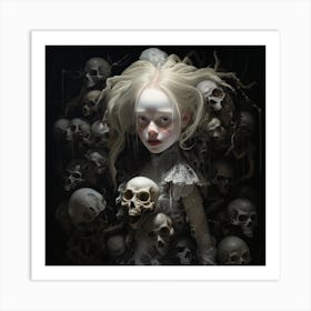 Young Girl Surrounded By Skulls Art Print