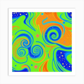 Colors Neon Green Electric Blue Bold Orange pattern Spiral Shapes And Swirls Resembling good looking ,Elegant look , attracting colors combination 2 Art Print